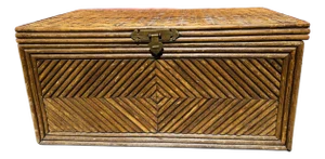 Vintage Pencil Reed/Bamboo Diamond Pattern Wood Storage Trunk