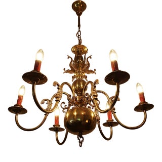 Vintage Dutch Gold Chandelier with Fish For Sale