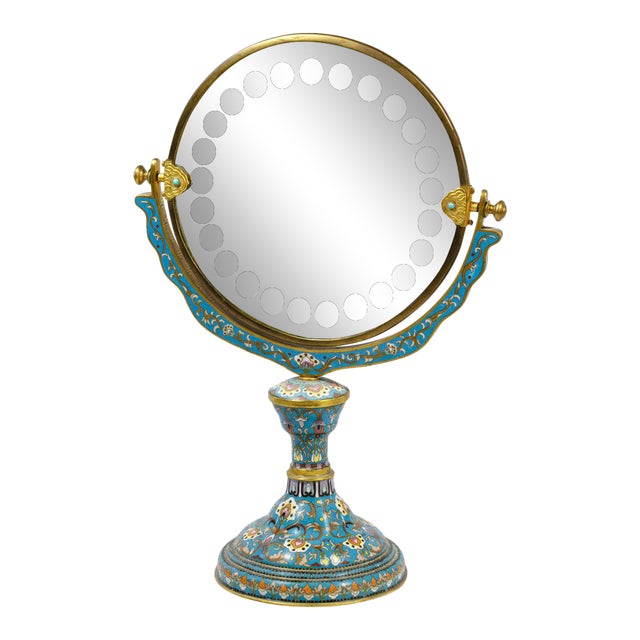 Late 19th Century Chinese Floral Cloisonné Enamel Vanity Mirror For Sale