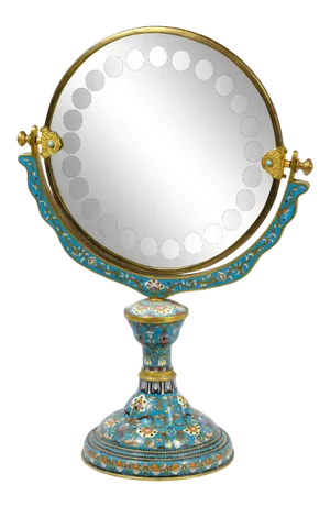 Late 19th Century Chinese Floral Cloisonné Enamel Vanity Mirror