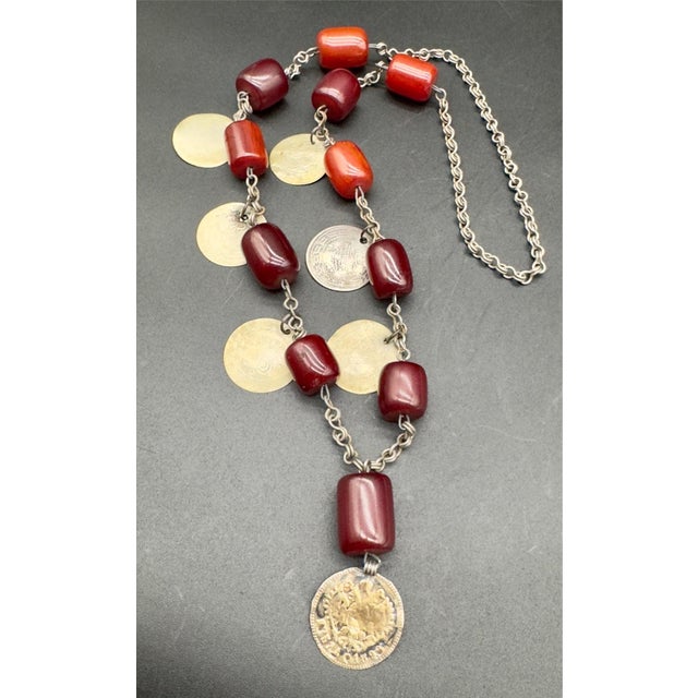 Antique Turkish Faturan Cherry Bakelite Coin Charm Necklace For Sale - Image 12 of 16