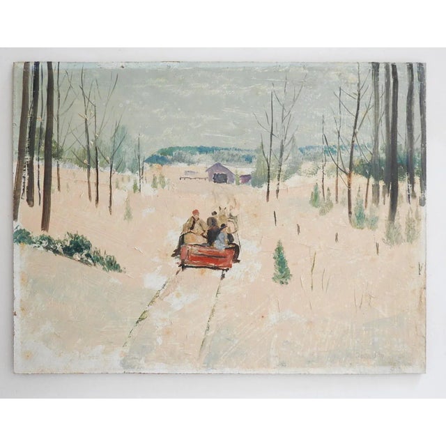 Wood Chester Snowden Winter Snow Sleigh Scene Painting For Sale - Image 7 of 8