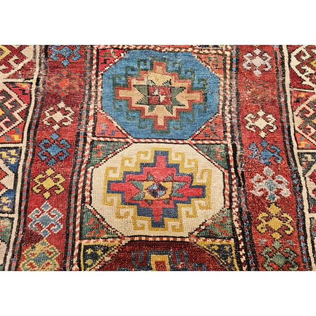 Antique Caucasian Kazak Runner, Handwoven Wool, Medallion Geometric Design, 4' x 10' For Sale - Image 18 of 18