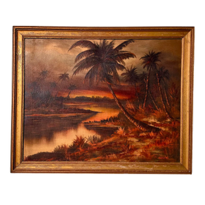 Vintage 1940s Old Florida Tropical Painting by M. Hasselbar (1900-1949)