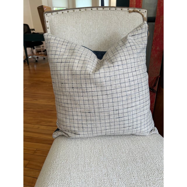 This pair of new navy and gray windowpane plaid pillows with a feather insert are a sophisticated and stylish home decor...