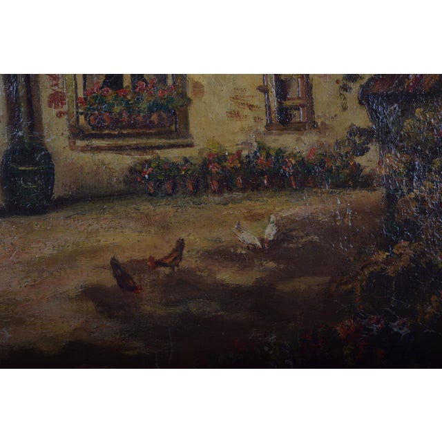 Rustic Unknown, Farmhouse Courtyard with Chickens, 1890s, Oil on Canvas For Sale - Image 3 of 8
