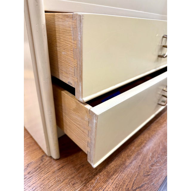 Wood Paul Frankl for Johnson Furniture Pair of Matching Three Drawer Rare Flip Down Nightstands For Sale - Image 7 of 10