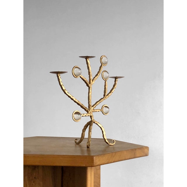Brutalist Shabby-Chic Candelabra in Golden Wrough Iron, France, 2001 For Sale - Image 11 of 14