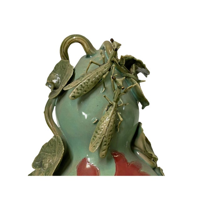 Light Green Handmade Light Green Ceramic Artistic Gourd Figure Display Art For Sale - Image 8 of 11