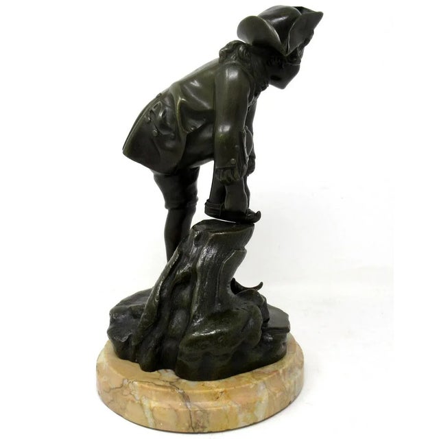 Antique French Bronze Figure Male Ice Skater Sienna Marble Nineteenth Century For Sale - Image 4 of 11
