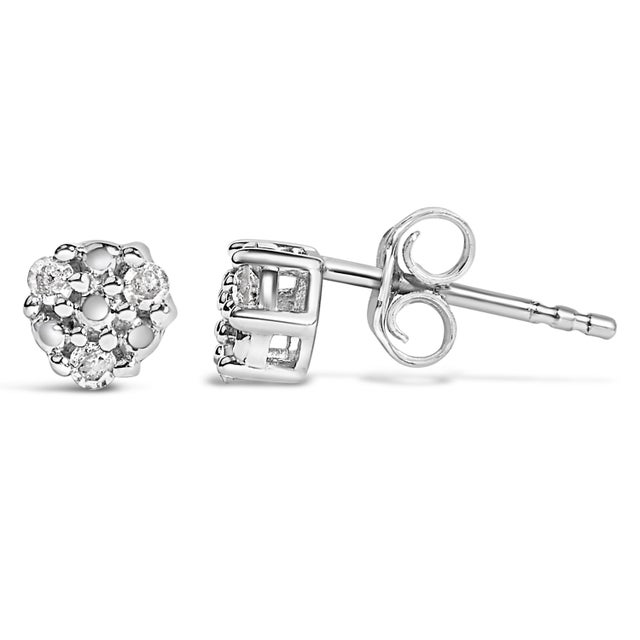 Contemporary .925 Sterling Silver 1/10 cttw Prong Set Round-Cut Trio Diamond Stud Earrings (I-J Color, I3 Clarity) For Sale - Image 3 of 6