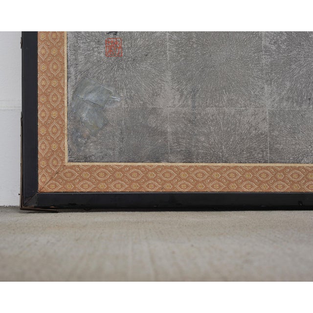 Japanese Showa Four Panel Screen Bamboo in Misty Landscape For Sale - Image 14 of 18