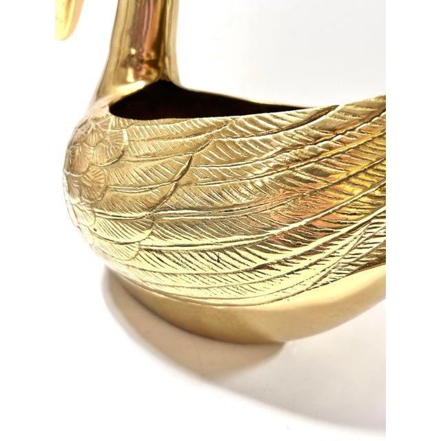 Brass Large Vintage Brass Swan Planter or Cachepot, Hollywood Regency For Sale - Image 8 of 11