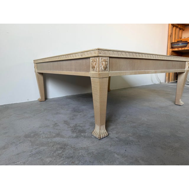 1980s Hollywood Regency Neoclassical Style Carved Greek Key & Lion Motif Square Coffee Table For Sale - Image 5 of 12