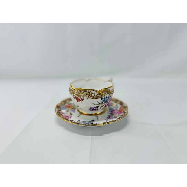 19th Century French, Boudois & Bloch Floral Gold-Trimmed Cup & Saucer Set For Sale - Image 4 of 7