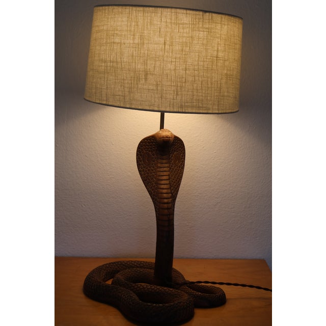 Vintage 1970s Carved Wood Indian Cobra Lamp For Sale - Image 14 of 18