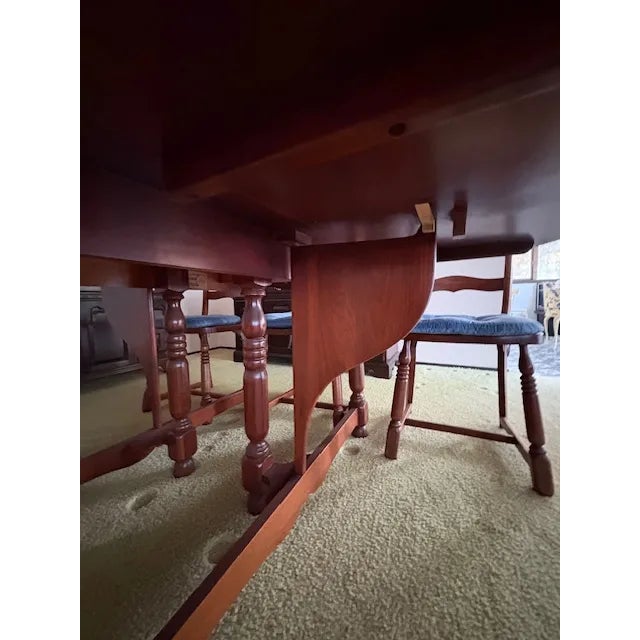 Mid-Century Modern 1950s Dining Set – Drop-Leaf Table, 6 Chairs For Sale - Image 3 of 12