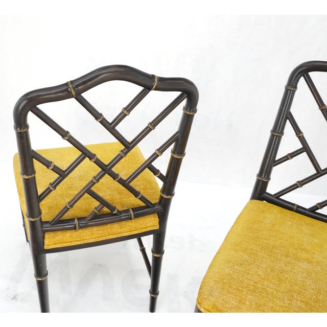 Pair Mid-Century Modern Decorative Ebonized Walnut Faux Bamboo Side Chairs Mint For Sale - Image 15 of 15