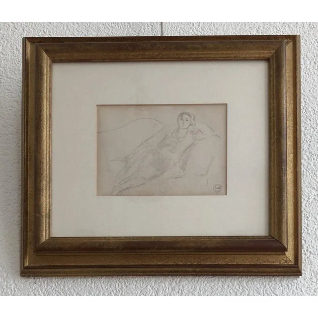 Maurice Barraud, Jeune femme allongée sur le sofa, Pencil on Paper, Framed For Sale - Image 9 of 9