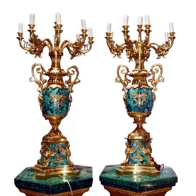 Gilt Empire Faux Malachite Candleholders, Set of 2 For Sale - Image 9 of 9