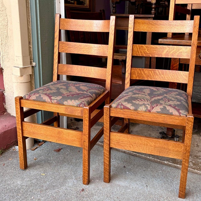 Arts & Crafts Stickley Style Mission Oak Ladder Back Dining Chairs Set 6 For Sale - Image 3 of 7