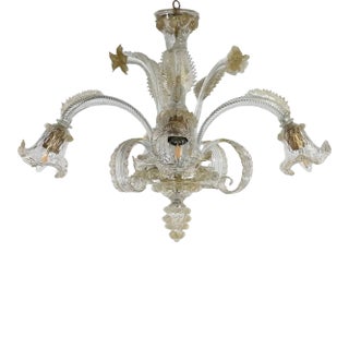 Vintage Baroque Style Floral Gold Inflused Cristallo Murano Chandelier For Sale