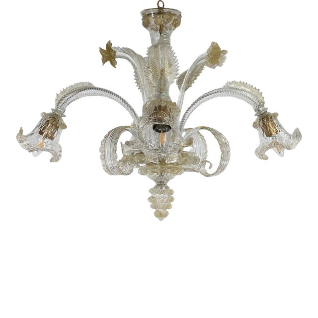 Vintage Baroque Style Floral Gold Inflused Cristallo Murano Chandelier For Sale