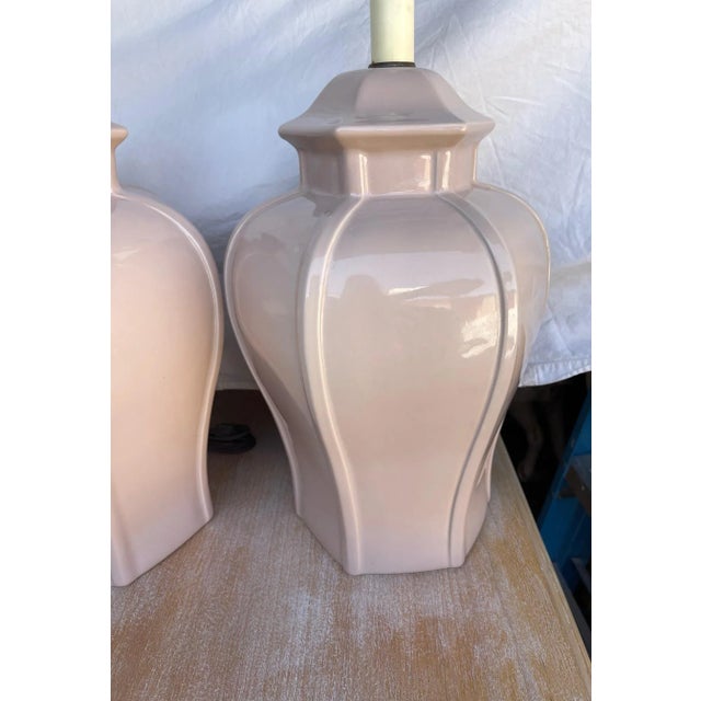 Taupe Vintage Pair of Taupe/Nude Ginger Jar Table Lamps For Sale - Image 8 of 11