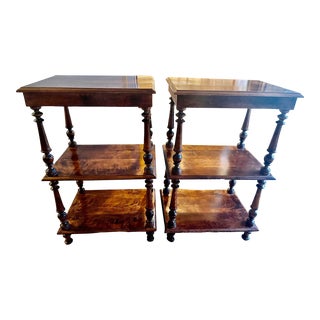 Wooden Side Tables Tiered, a Pair, Biedermeier-Style For Sale