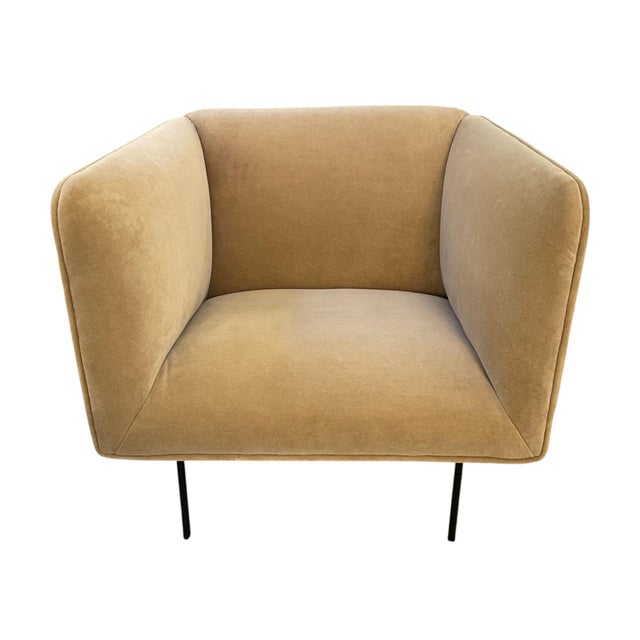 -Minimalist modern, oversized design -Camel velvet upholstery -Minimalist powder coated metal legs -Made in North Carolina...