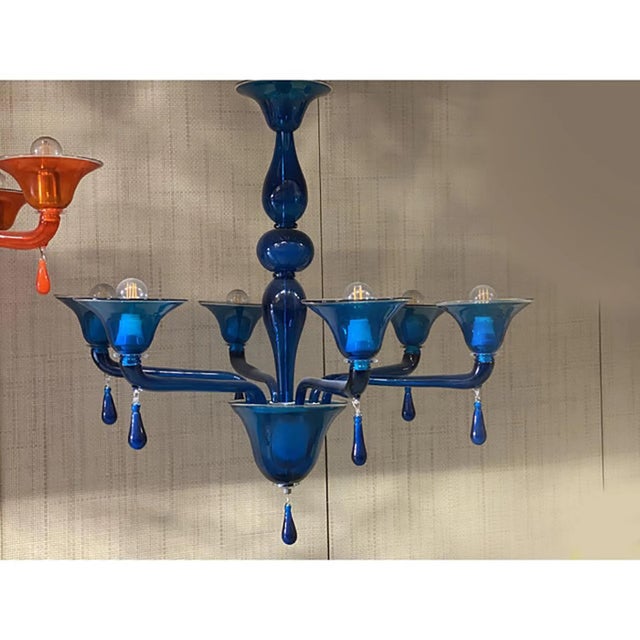 Murano Style Glass Chandelier in Blue Lattimo Color by Simoeng For Sale - Image 4 of 9