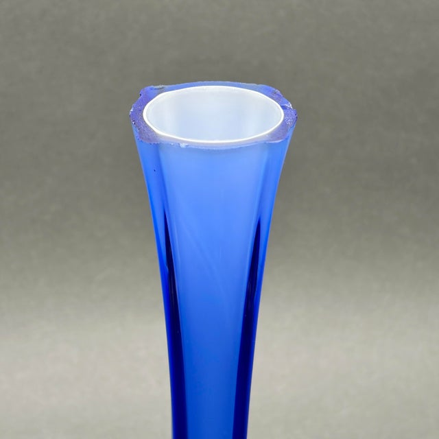 Glass Vintage Mid Century Modern Cobalt Blue Cased Glass Bud Vase For Sale - Image 7 of 8