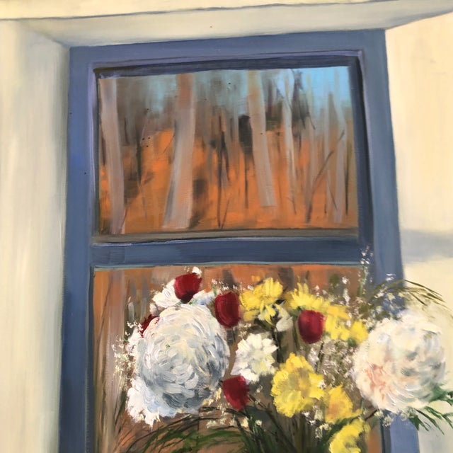 Original Vintage Still Life Painting With a View Signed For Sale - Image 4 of 6