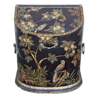 Late 20th Century Chinoiserie Painted Lift-Top Storage Cabinet With Floral and Bird Motif For Sale