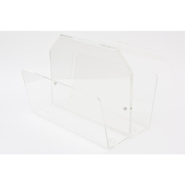 Vintage 1970's Two Compartments Lucite Magazine Stand or Rack Modern Design For Sale - Image 4 of 11