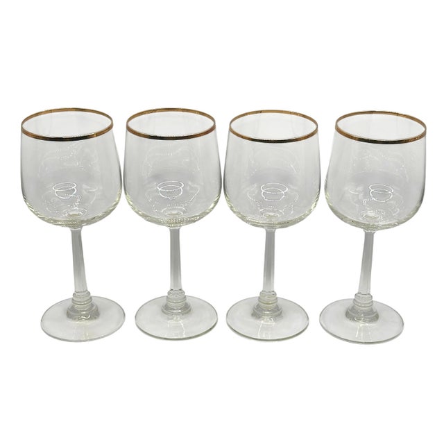 Vintage Clear Wine Glasses With Gold Rims - A Set of Four For Sale - Image 11 of 12