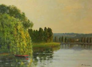 Roger Delapierre, Post-Impressionist River Landscape, 1989, Oil on Canvas, Framed
