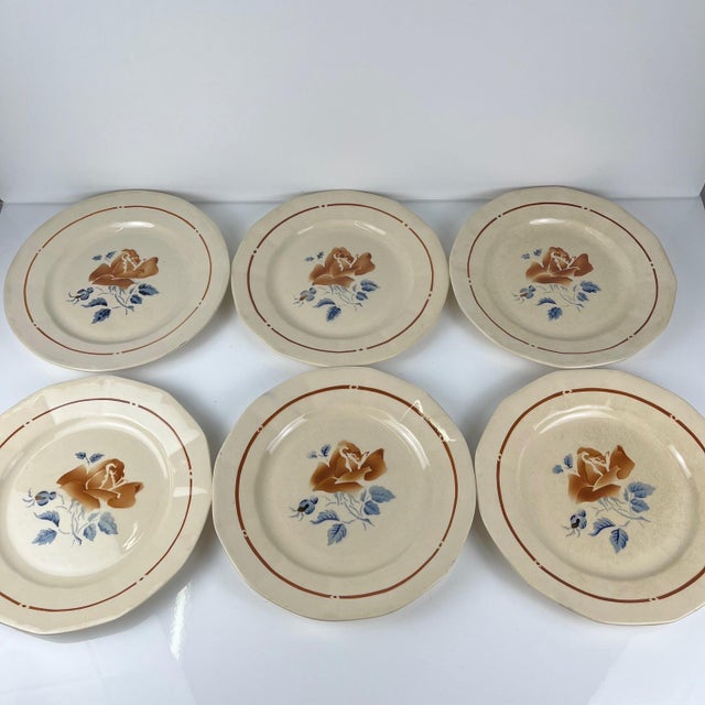 Vintage Dinner Plates with Floral Motif from Sarreguemines, 1920s, Set of 6 For Sale - Image 6 of 11