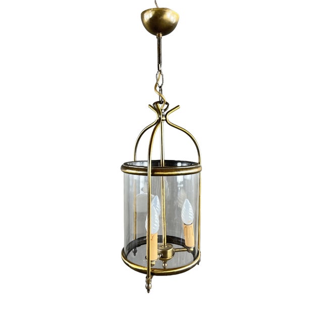 20th Century Brass and Glass Lantern Pendant Light For Sale