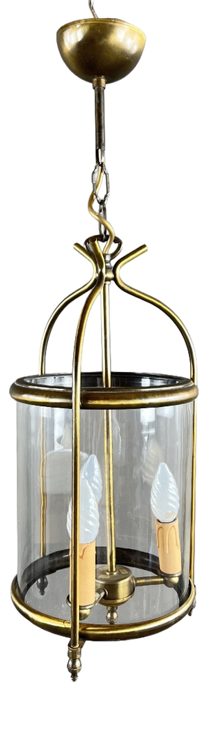 20th Century Brass and Glass Lantern Pendant Light
