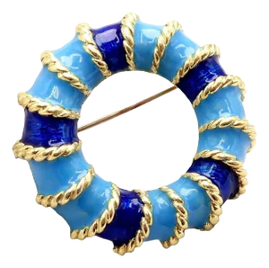 Late 20th Century Vintage Tiffany & Co. Yellow Gold Blue Enamel Circle Rope Brooch Pin
