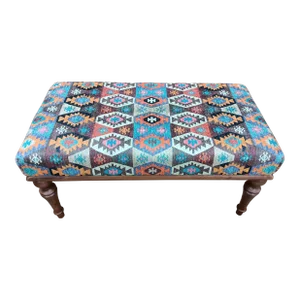 Handmade Aztec Pattern Printed Rug Fabric Upholstered Bench