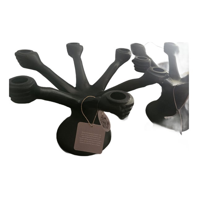 Postmodern Surrealist Hand-Carved Black Mango Wood 'Hands of Eve' Candelabras - A Pair" For Sale