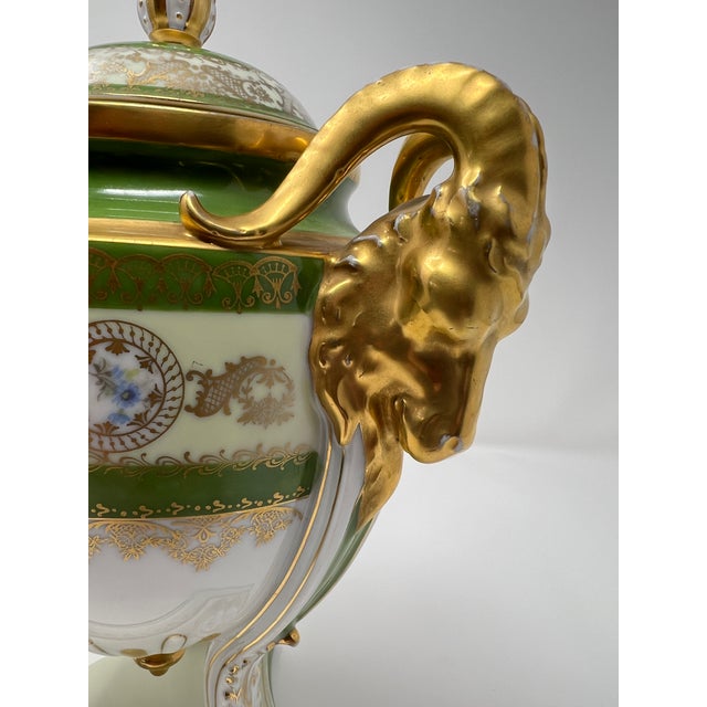Antique Royal Bavaria “Louis Seize” Hand-Painted Portrait Urn With Ram Head Handles, Circa 1900 For Sale - Image 10 of 12