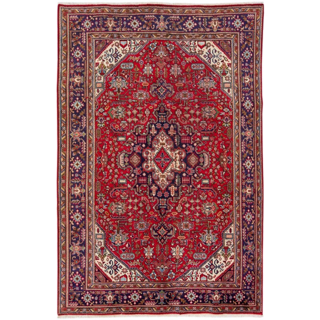 Textile 1960s Vintage Persian Tabriz Handmade Medallion Red Wool Rug For Sale - Image 7 of 7