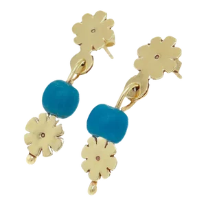 Vintage Etruscan Revival Style 14k Gold & Glass Bead Drop Earrings by Resia Schor - 2 Pieces