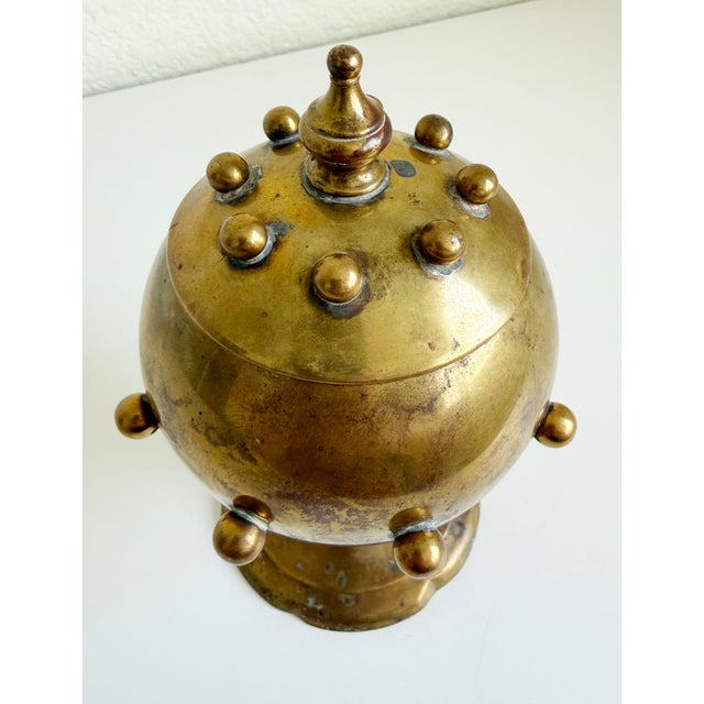 Vintage Studded Brass Orb Box For Sale - Image 4 of 9