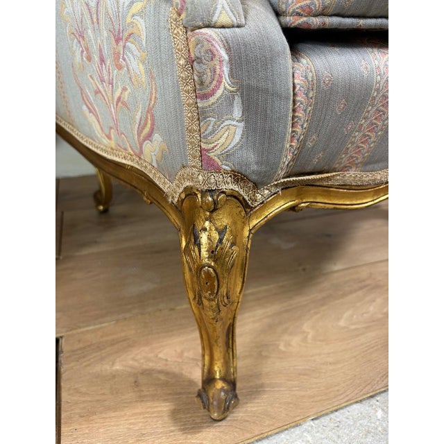 French Louis XV Style Upholstered Armchairs with Giltwood Frames, 1940, Set of 2 For Sale - Image 11 of 12