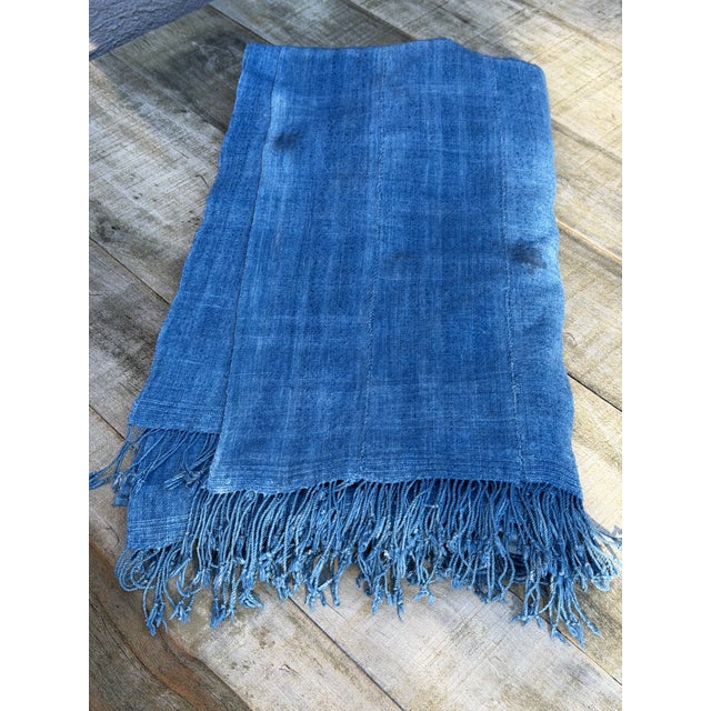 Vintage African Indigo Denim Mossi Mudcloth 80” L X 45” W Textile | No. 115 For Sale - Image 10 of 11