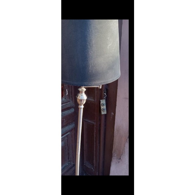 Modified Classical Floor Lamp House Light With Sleek Details; Satin Silver Base, Elegant Charcoal Shade | Fabric Acrylic on Found Ul Lighting Element For Sale - Image 4 of 5